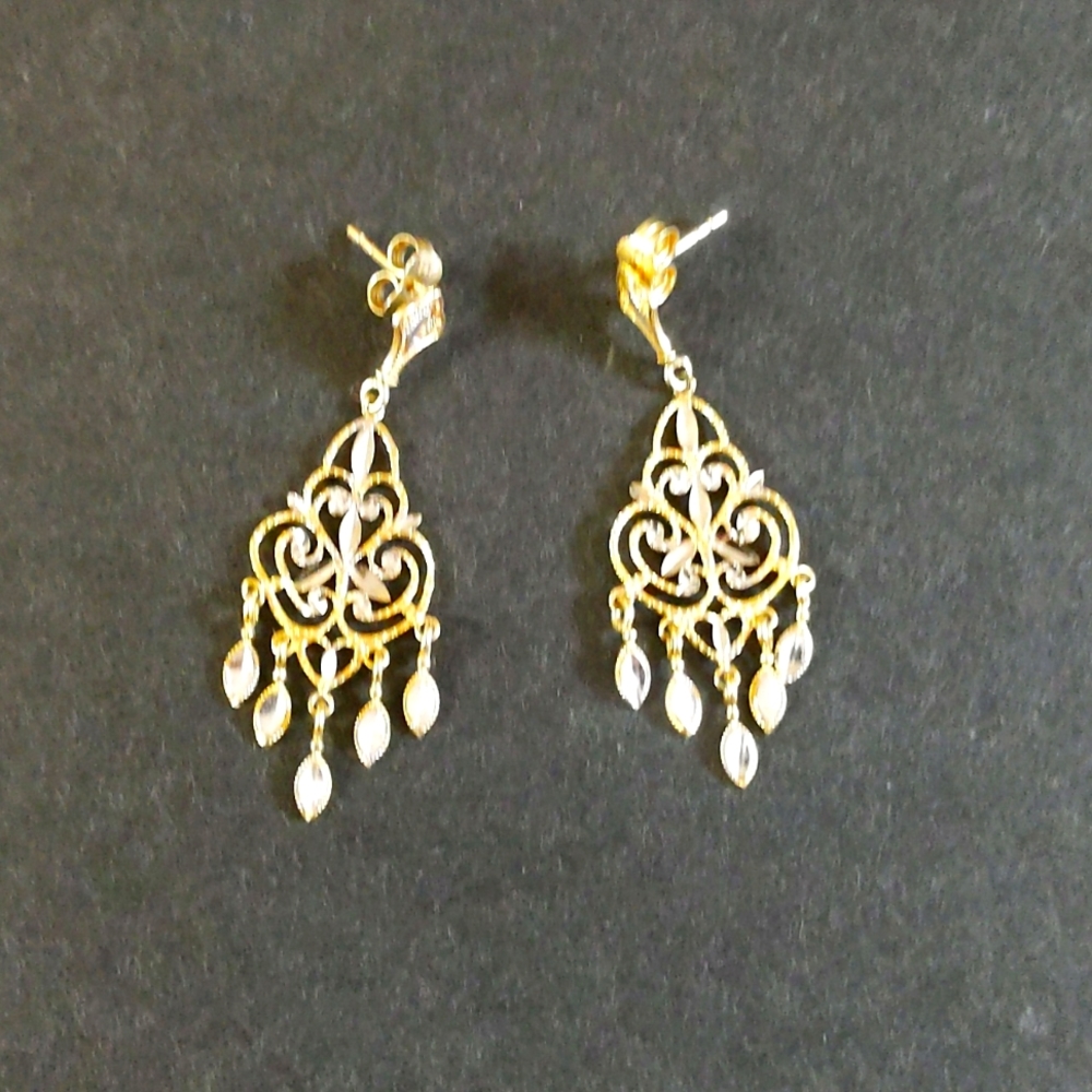 14k Yellow & White Gold Filigree Earrings